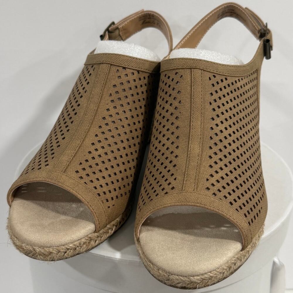 Wedge Sandals Slingback Espadrille Comfort Tan Linen Easy Street Stacy 8.5M